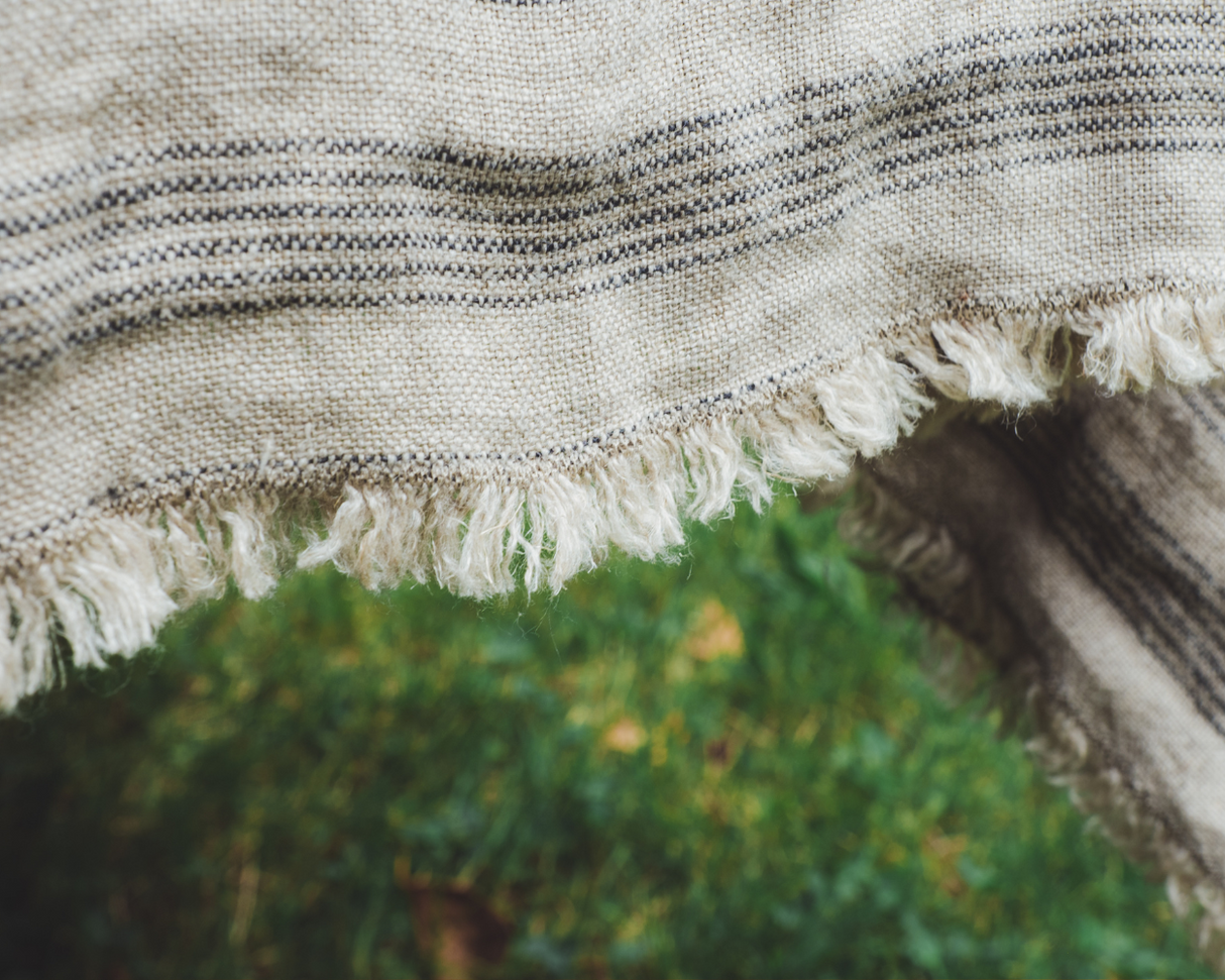 Finca - Tischdecke 160 x 260 blau gestreift Fransenabschluss