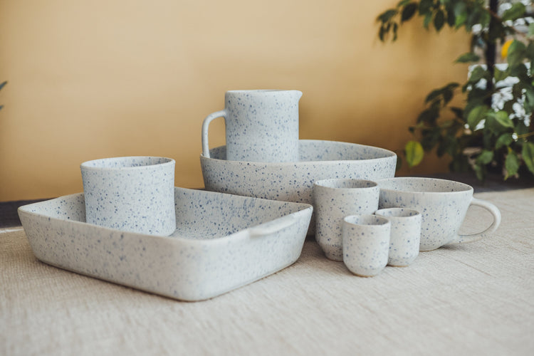 soñho Azul Manchado XL Salatschale blauweiss gesprenkelt