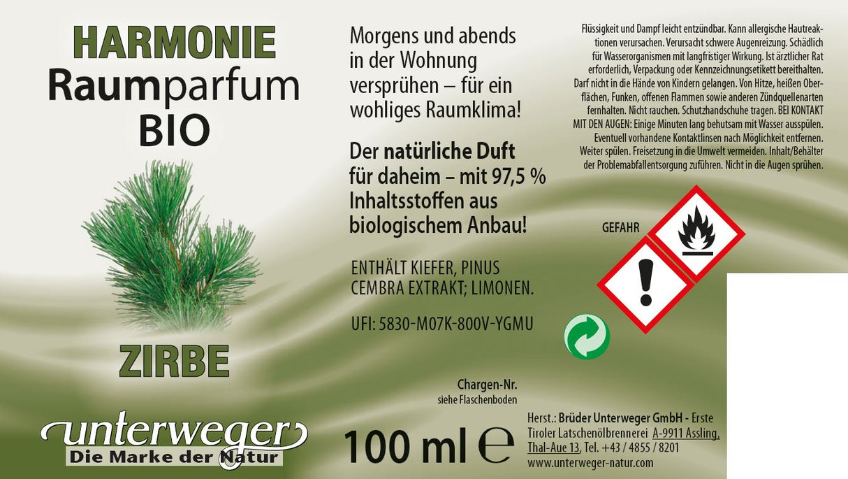 Unterweger Zirben Raumparfum – Naturduft mit Bio-Zirbenöl im Holzspender zur natürlichen Raumerfrischung