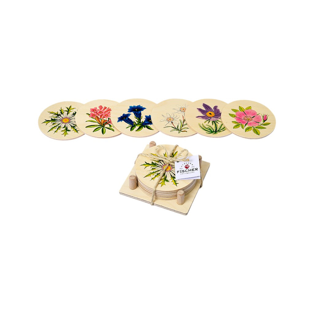 Atelier Fischer Untersetzer Alpenblumen 6er Set, ⌀ 9 cm