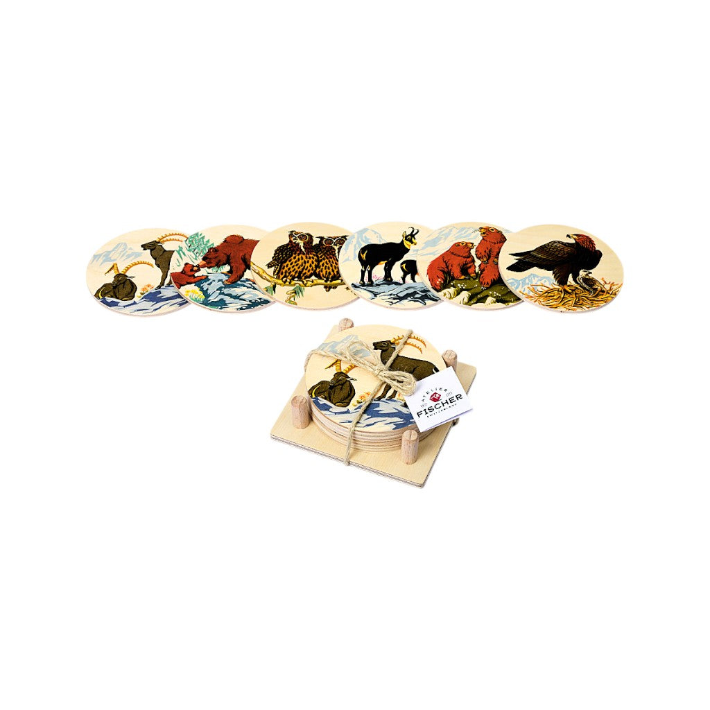 Atelier Fischer Untersetzer Alpentiere 6er Set, ⌀ 9 cm