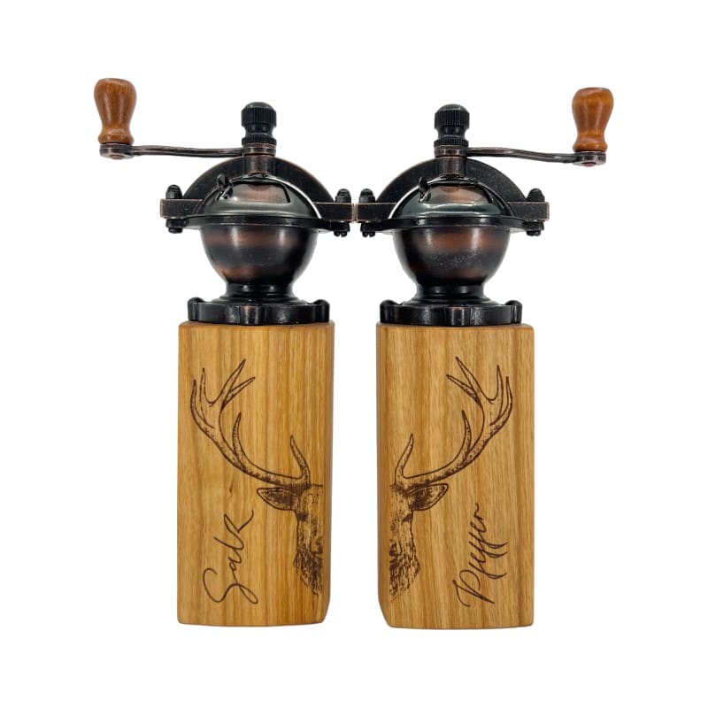 HoizArt Gewürzmühlen-Set, Vintage mit Gravur "Hirsch"