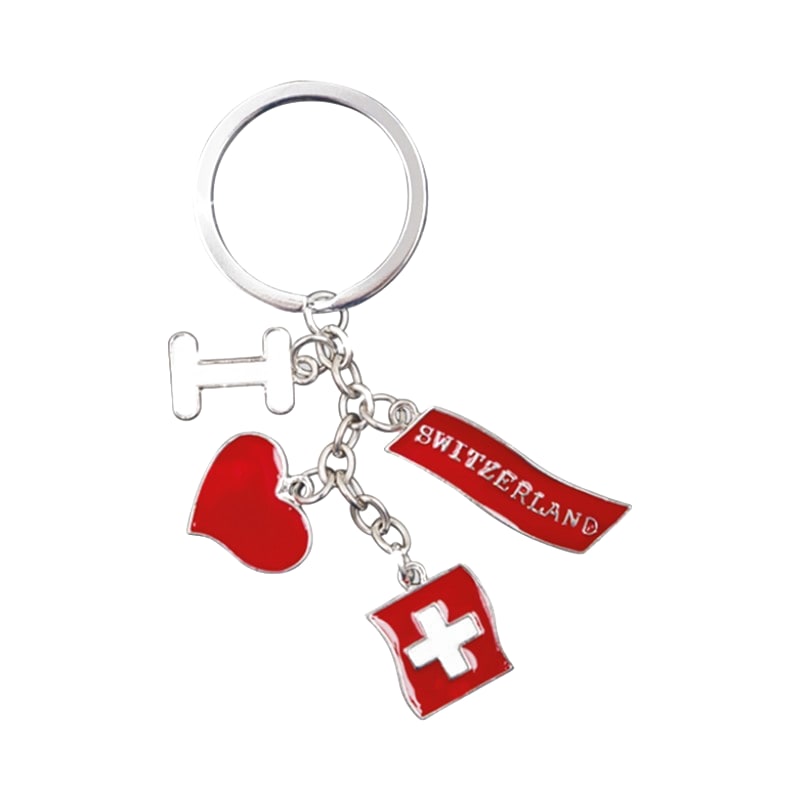 creanorm Schlüsselanhänger "Switzerland", mit 4 Sujets an Kette, silber, 5.5 x 1.5cm