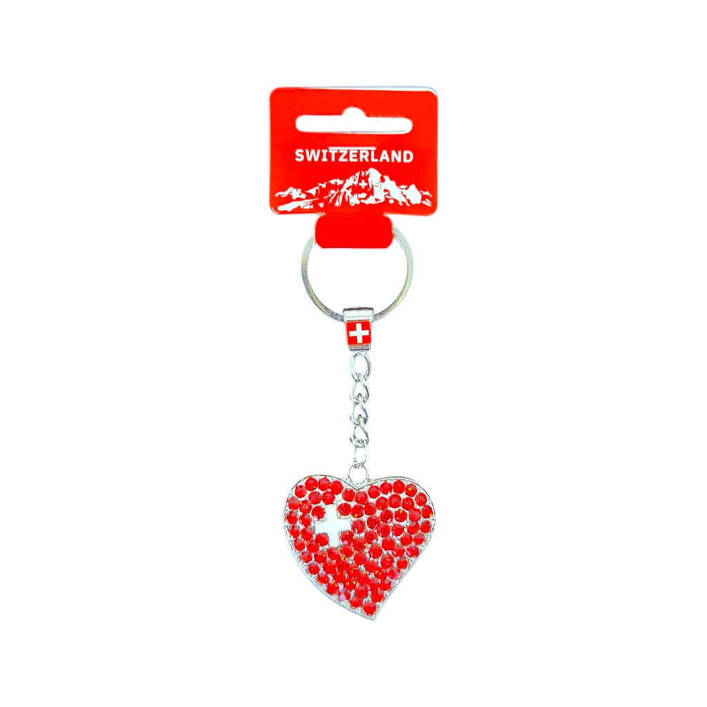 creanorm Schlüsselanhänger 3D Herz mit CH-Kreuz Strass, rot. 3.2 x 3.9cm