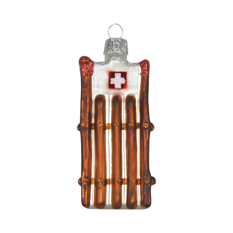 creanorm Glas Ornament Schlitten mit CH Kreuz