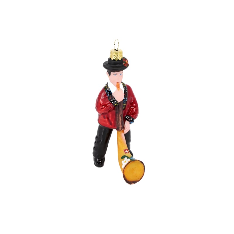 creanorm Glas Ornament Schweizer Alphornbläser, rot