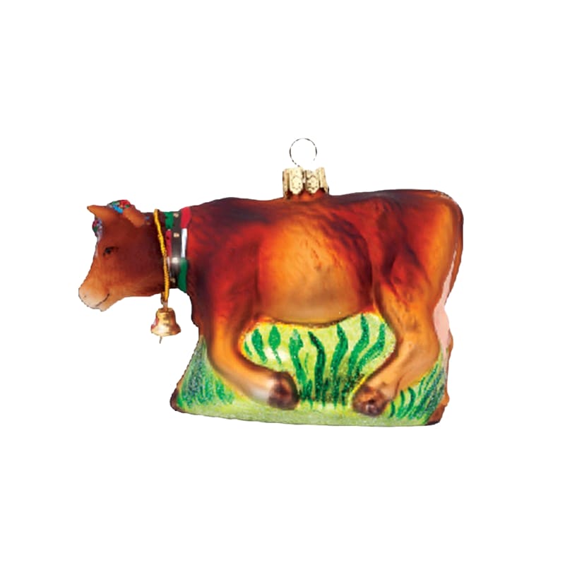 creanorm Glas Ornament Kuh mit CH Kreuz, braun