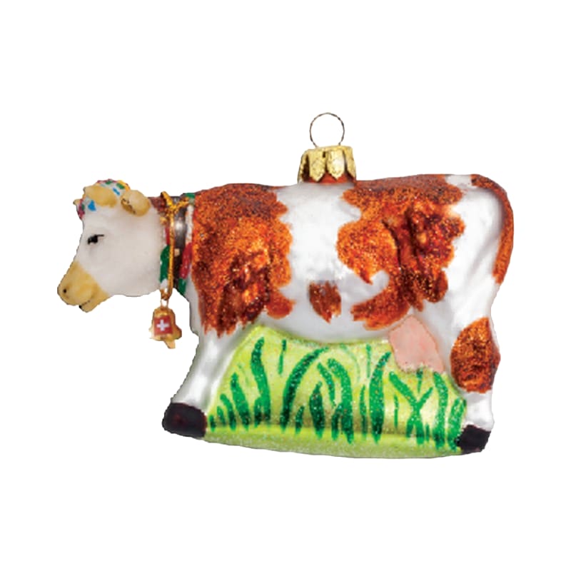 creanorm Glas Ornament Kuh mit CH Kreuz, braun/weiss