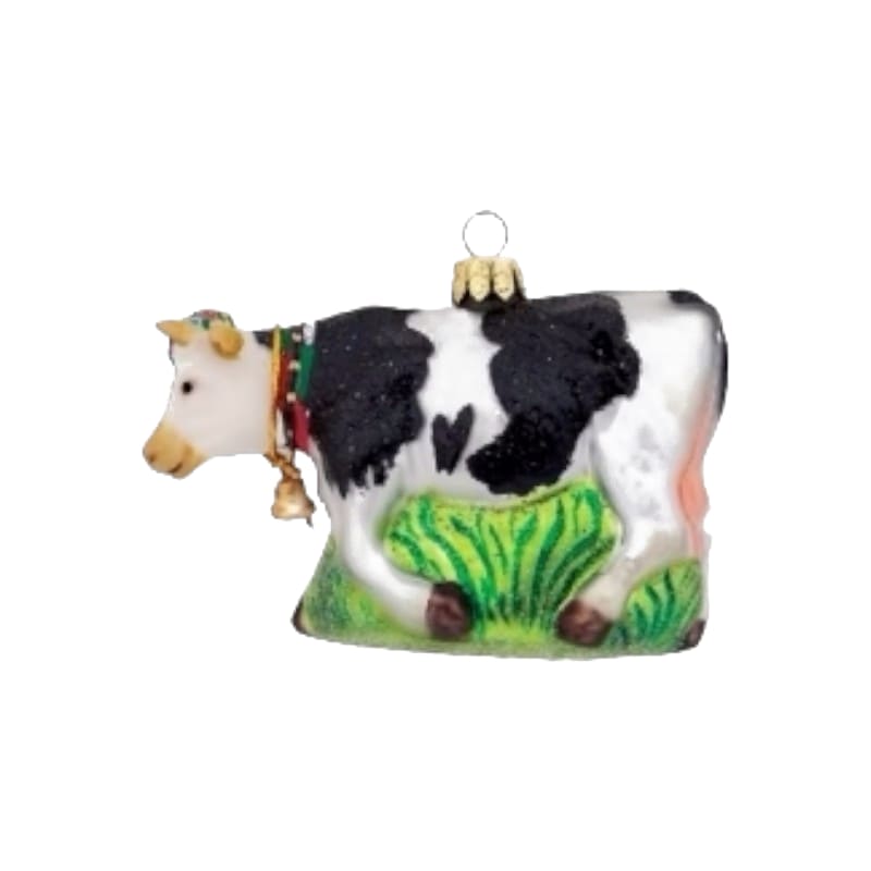 creanorm Glas Ornament Kuh mit CH Kreuz, schwarz/weiss