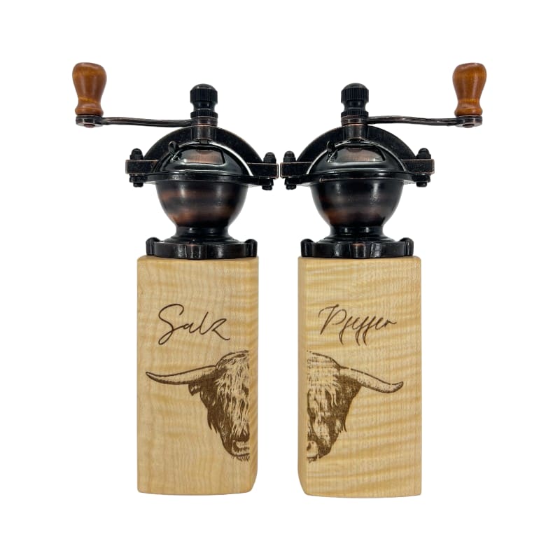 HoizArt Gewürzmühlen-Set, Vintage mit Gravur "Hochlandrind"