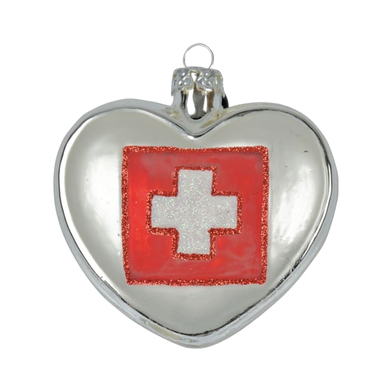 creanorm Glas Ornament Herz mit Schweizerkreuz