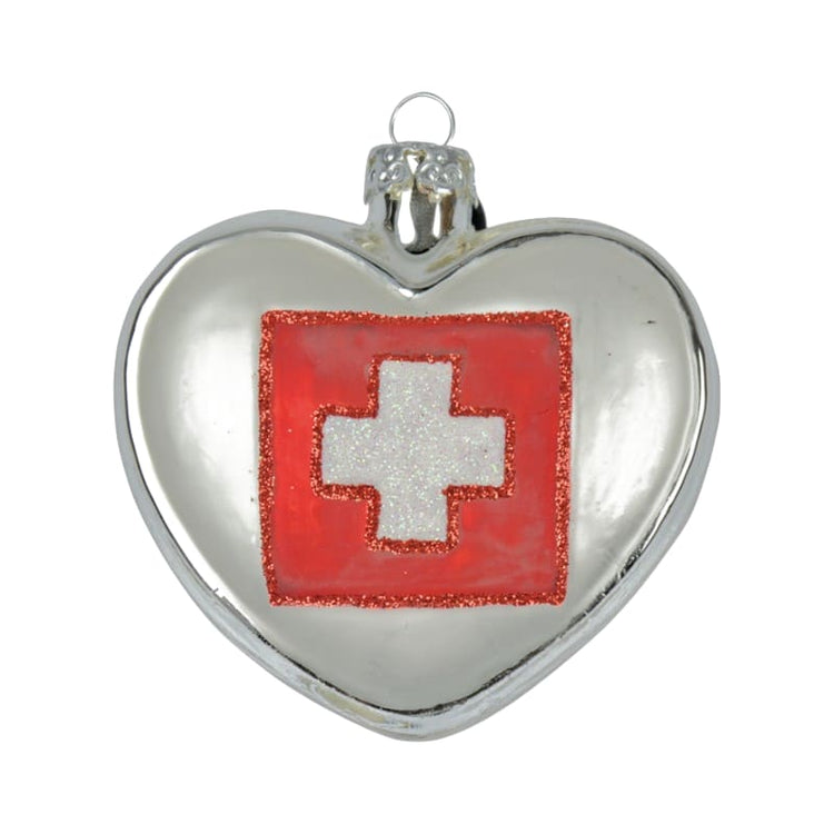 creanorm Glas Ornament Herz mit Schweizerkreuz