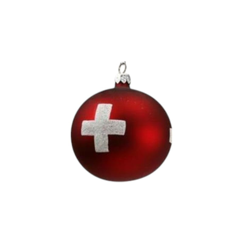 creanorm Ornament Dekokugel rot mit Schweizerkreuz, Ø7cm