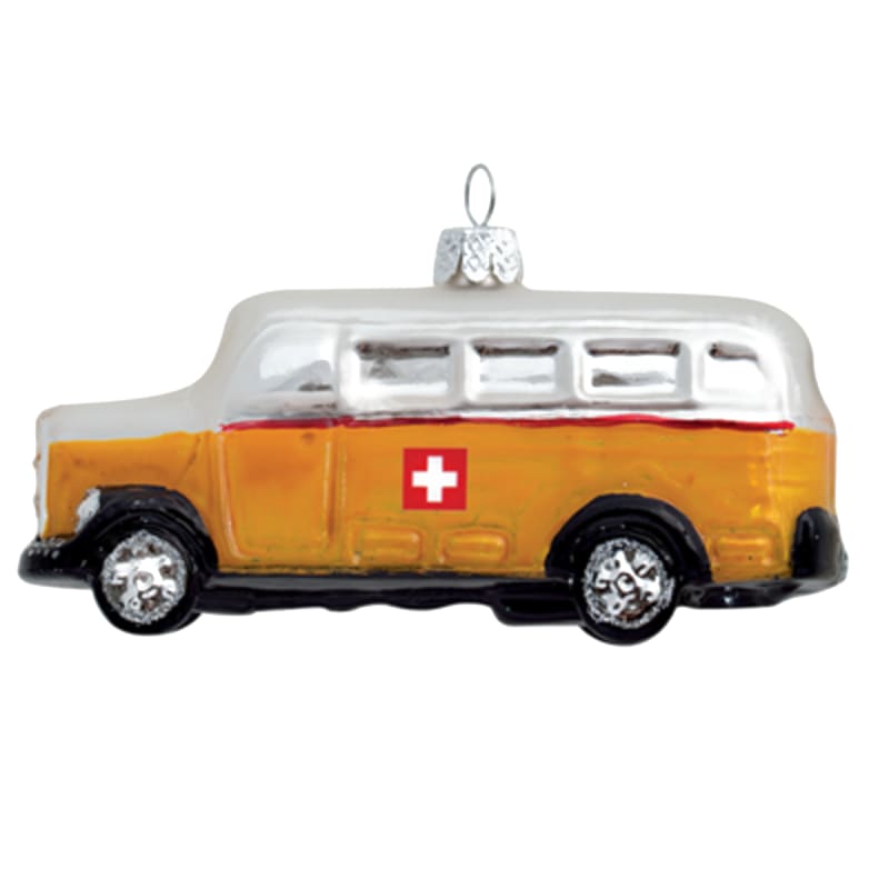 creanorm Glas Ornament Postauto mit CH-Kreuz