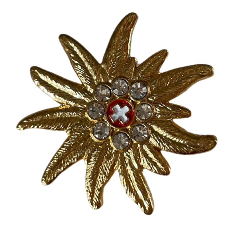 creanorm Pin Edelweiss gold mit Strasssteine und Schweizerkreuz, 30mm