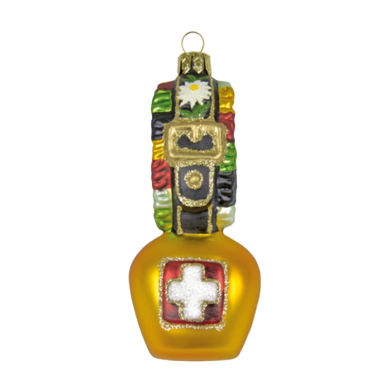 creanorm Glas Ornament Glocke mit Schleife und CH Kreuz