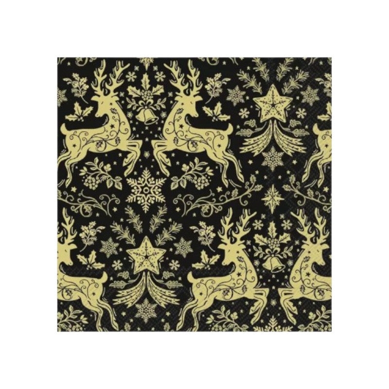 Wimmel Servietten 33x33 cm CHRISTMAS ORNAMENTS schwarz/gold