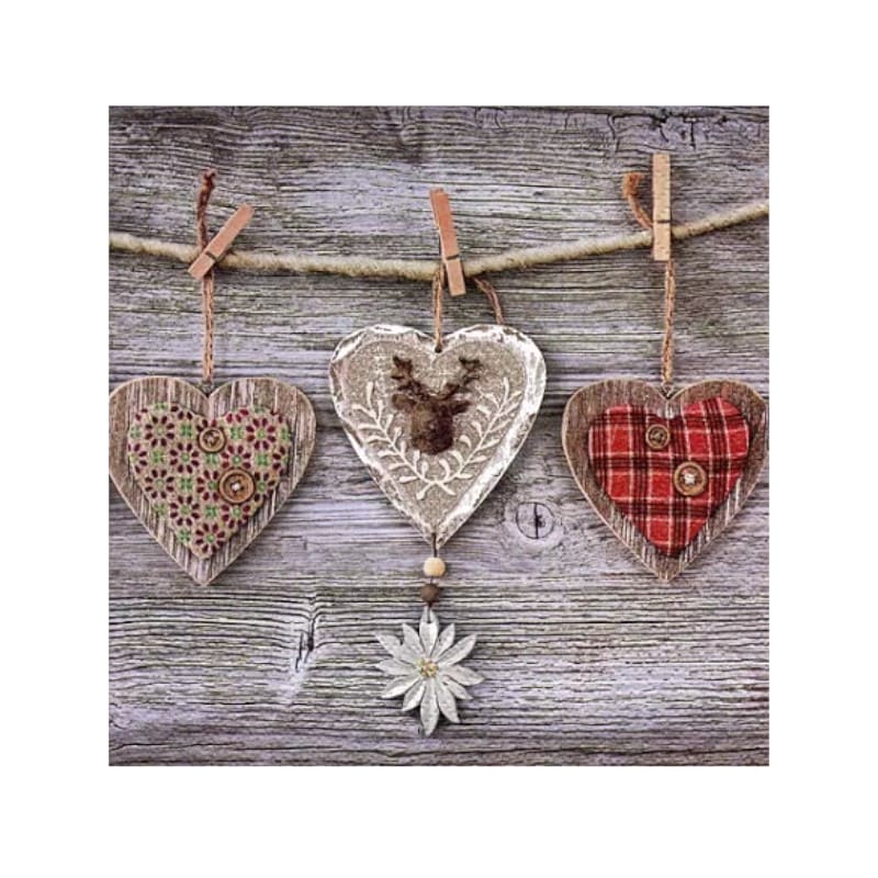 Wimmel Servietten 33x33cm Rustic Hearts with Edelweiss