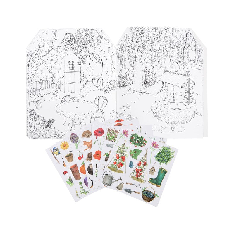 Moulin Roty Malbuch mit Sticker Gartenhaus