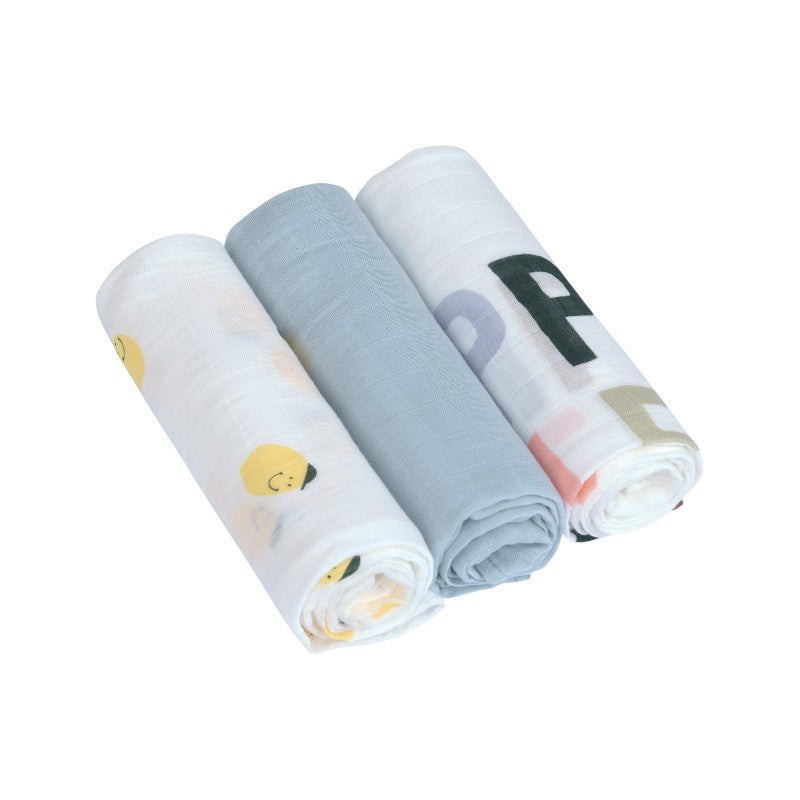 Lässig Bambus Windeltuch Happy Fruits Lemon, 3er Set