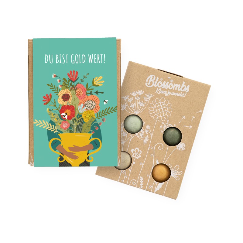 Blossombs Geschenkbox Mini "Du bist Gold wert" mit 4 Samenbomben
