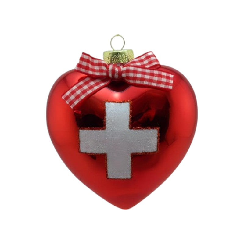 creanorm Glas Ornament Herz Schweizerkreuz und Schleife