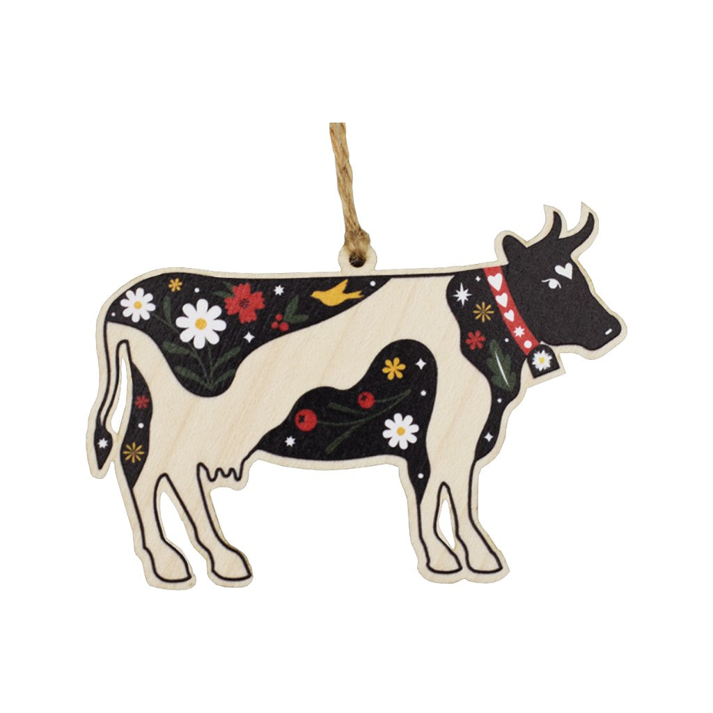 Holzdeko Anhänger schwarze Kuh