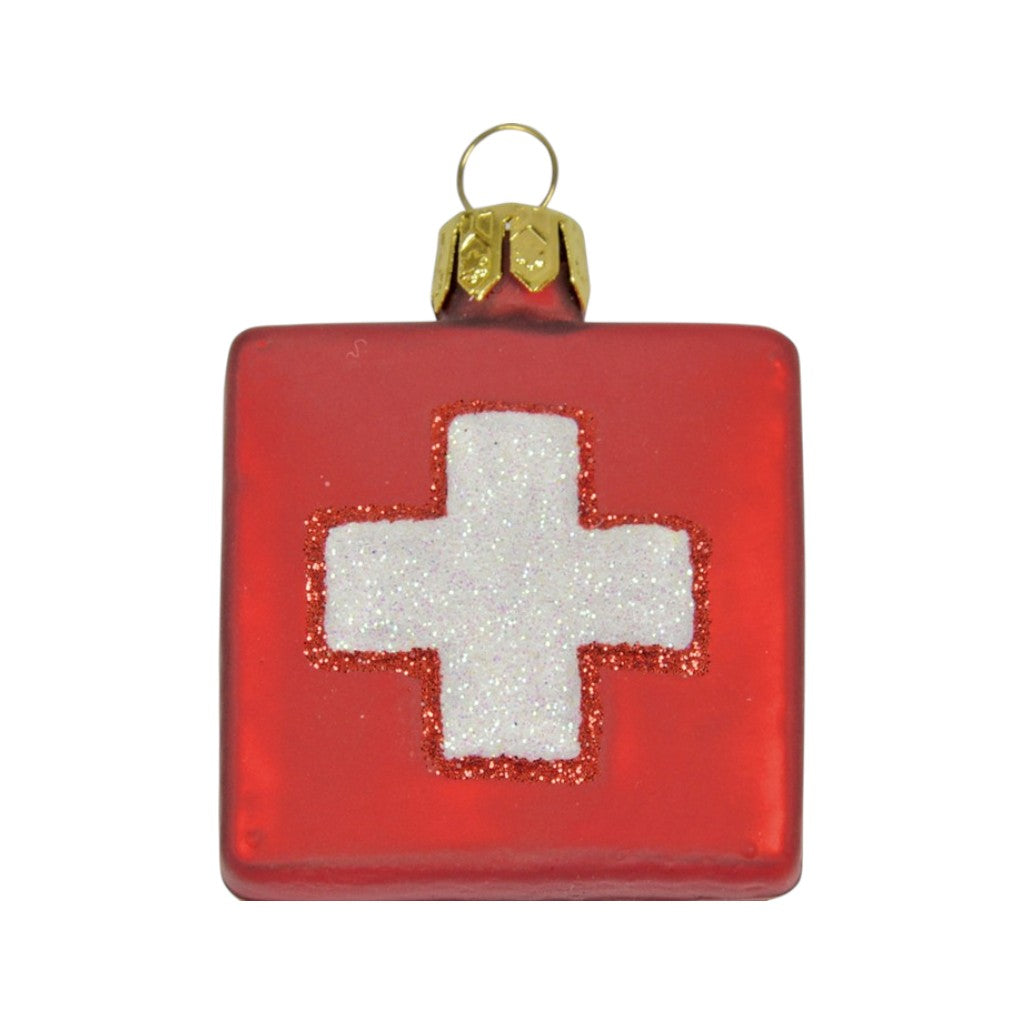 Glas Ornament Schweizerkreuz quadratisch