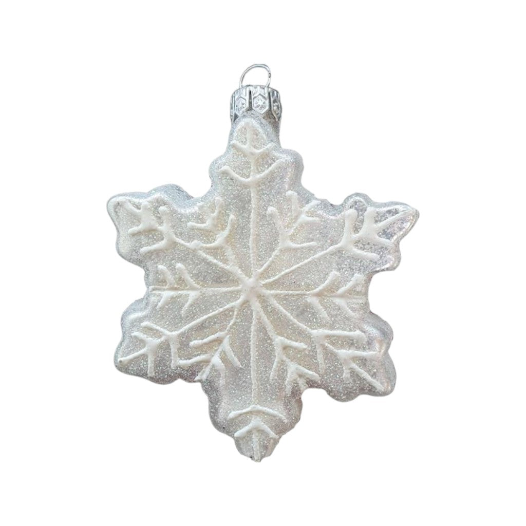 Glas Ornament Schneeflocke, weiss Glitzer