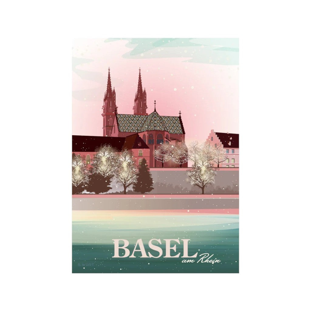 Postkarte Basel Münster Winterzauber