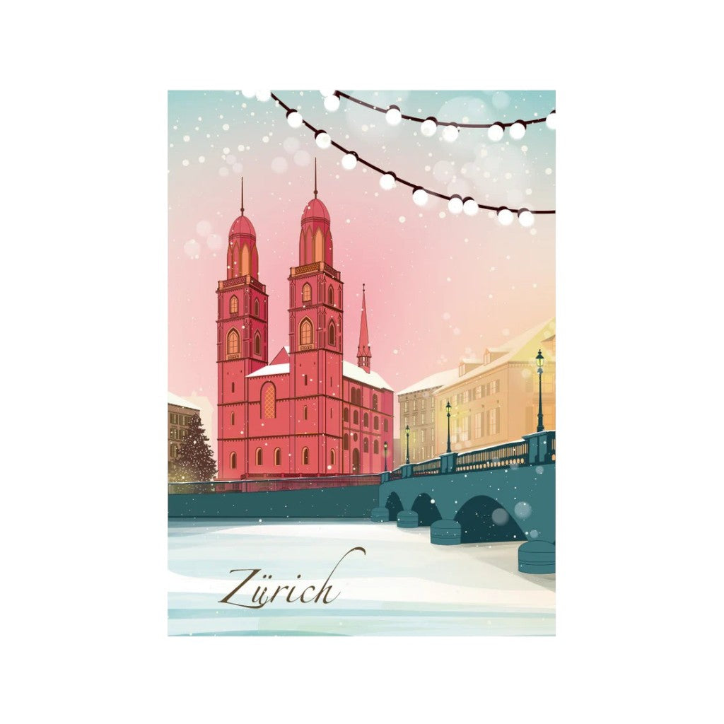s.wert Postkarte Zürich Grossmünster Winterzauber, A6