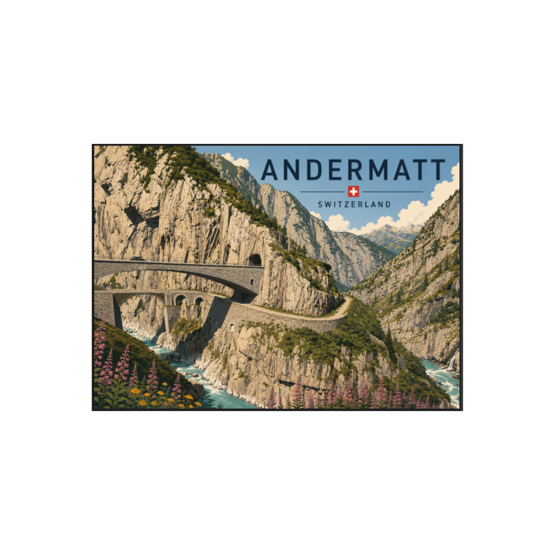 feinedinge Postkarte , Andermatt Schöllenenschlucht & Teufelsbrücke
