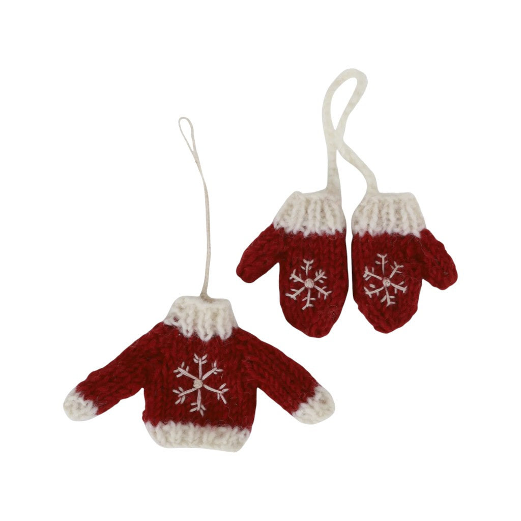 Gry & Sif Weihnachtsanhänger Strickpullover und Handschuhe