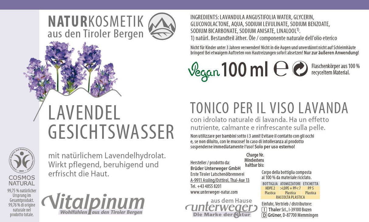 Bio Lavendel Gesichtswasser Unterweger – Naturkosmetik zur Erfrischung & Entspannung empfindlicher Haut