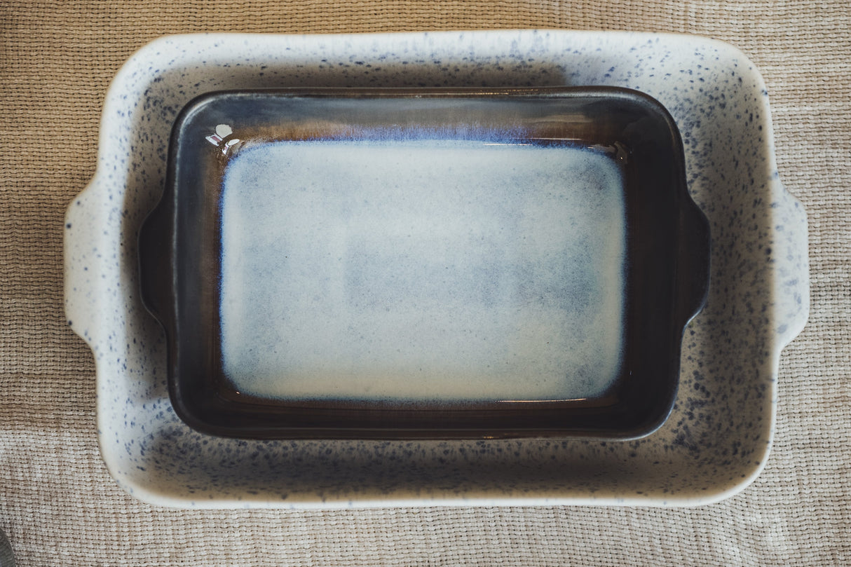 soñho Azul Manchado Ofenform gross blauweiss gesprenkelt