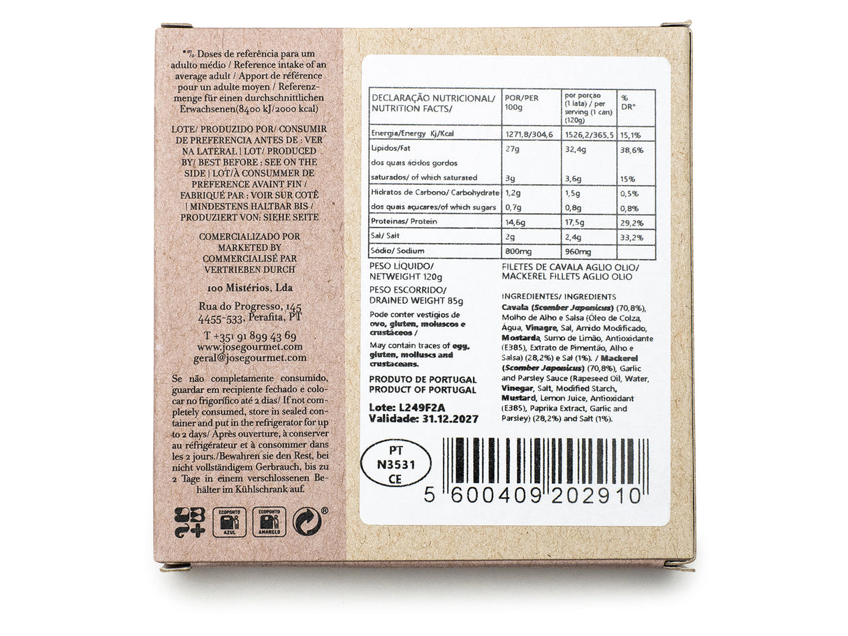 Jose Gourmet Makrelenfilet in Knoblauchöl, 120 gr