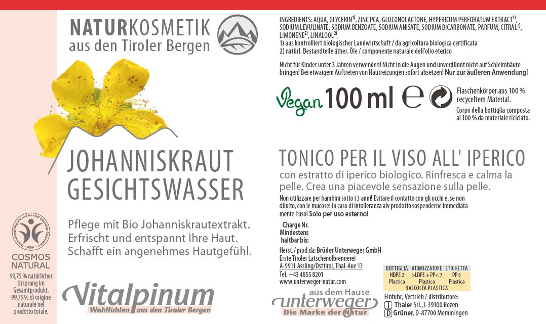 Gesichtswasser mit Teebaumöl & Johanniskraut von Unterweger
