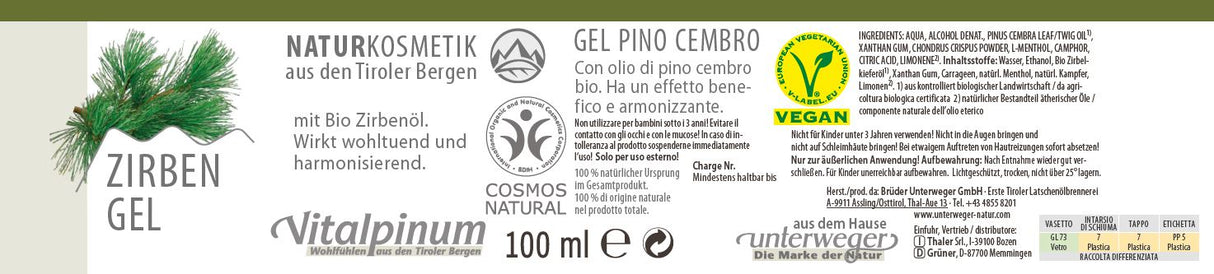 Zirben Gel Unterweger – Erfrischende Pflege mit Bio Zirbenöl