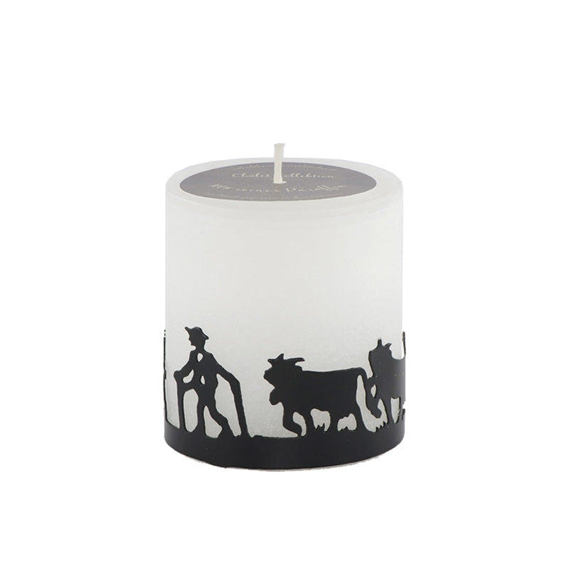 Kerzenring mit Stumpenkerzen 70x80mm, Senn / cremeweiss