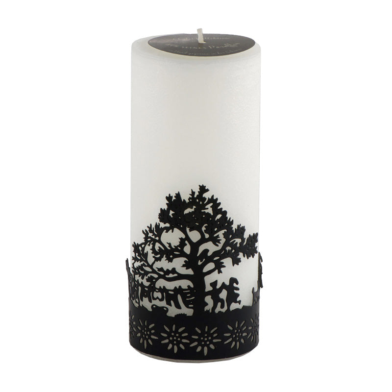 Kerzenring mit Stumpenkerzen 70x170mm, Baum, cremeweiss