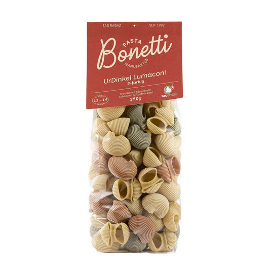 Bonetti Bio Knospe* Suisse UrDinkel Lumaconi 3-farbig, 350g