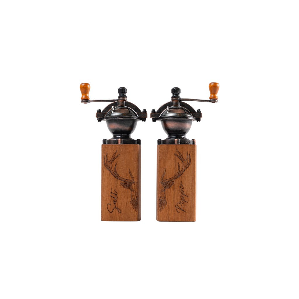 HoizArt Gewürzmühlen-Set, Vintage mit Gravur "Hirsch", Nussbaum