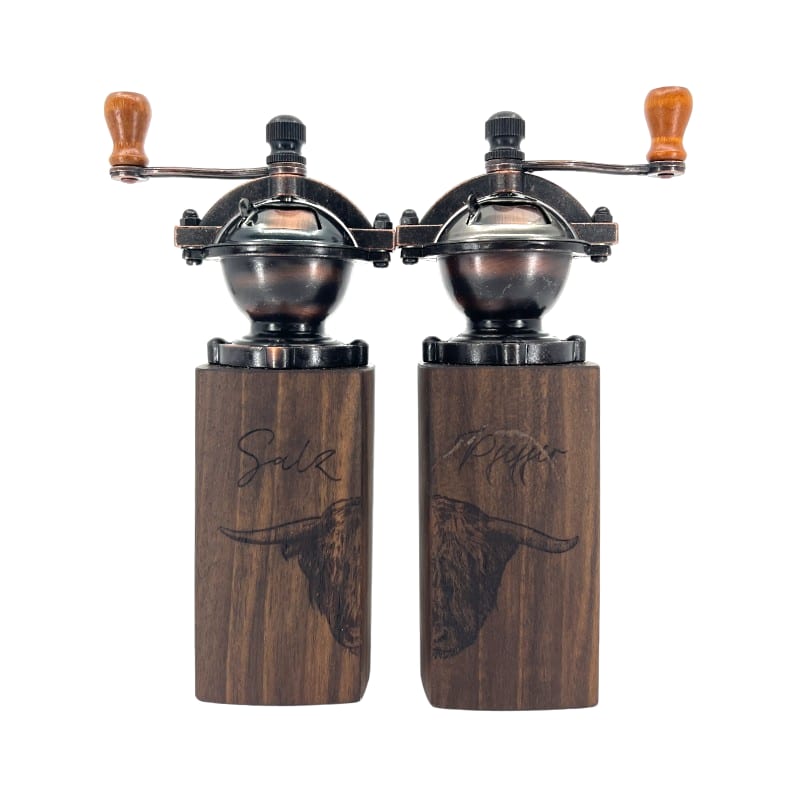 Hoizart Gewürzmühlen-Set Vintage mit Gravur, Hochlandrind