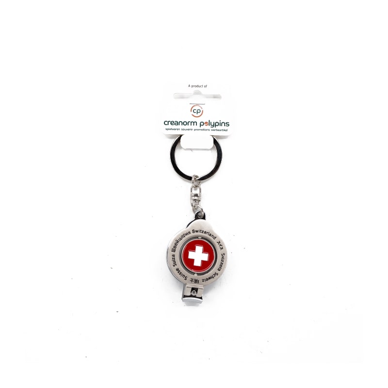 creanorm Schlüsselanhänger Nagelclipper rund, silber mit Schweizerkreuz 5.5 x 3.7cm