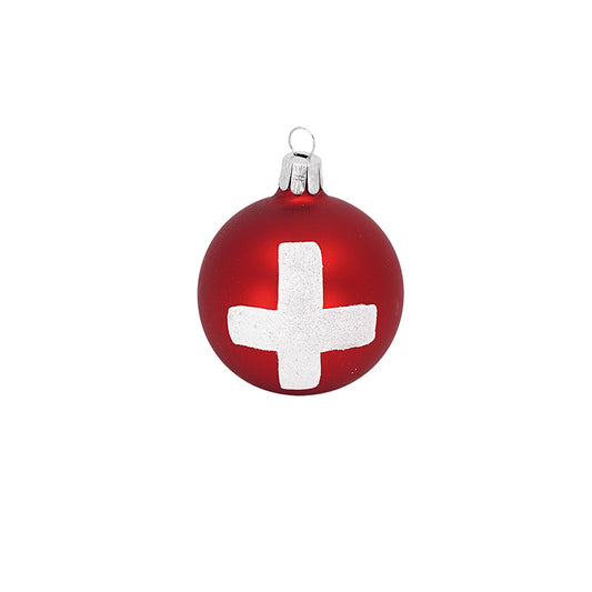 creanorm Ornament Dekokugel rot mit Schweizerkreuz, Ø5cm
