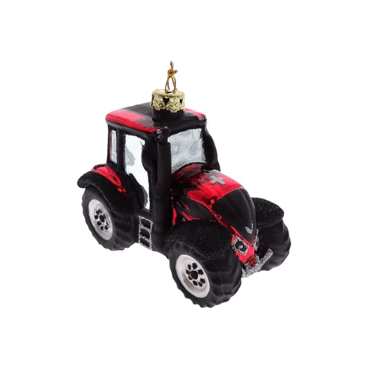 creanorm Glas Ornament Traktor rot mit CH Kreuz
