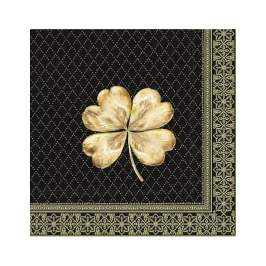 Wimmel Servietten 33x33 cm - GOLDEN CLOVERLEAF schwarz