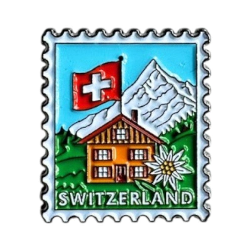 creanorm Pin Briefmarke mit Chalet - Switzerland, 25mm
