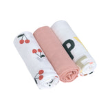 Lässig Bambus Windeltuch Happy Fruits Cherry, 3er Set