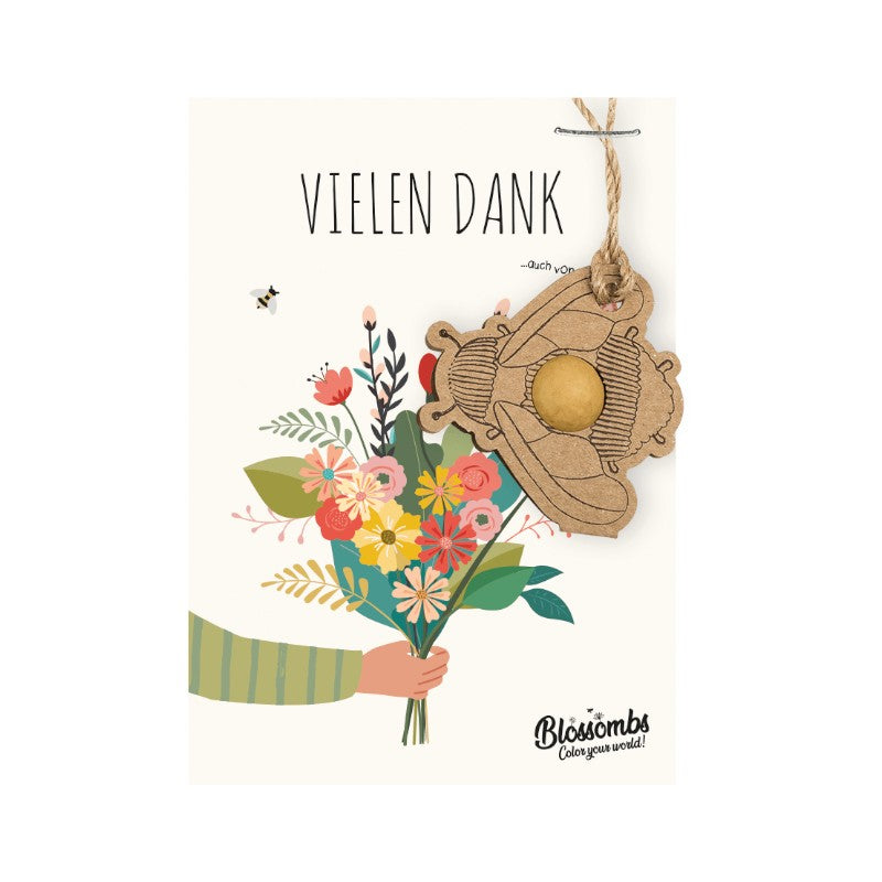 Blossombs Karte "Vielen Dank" mit Hummelänhanger und Samenbombe